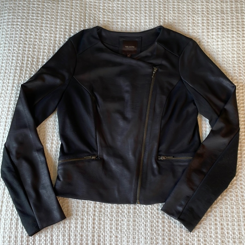 The Limited Faux leather/knit asymmetrical Jacket.